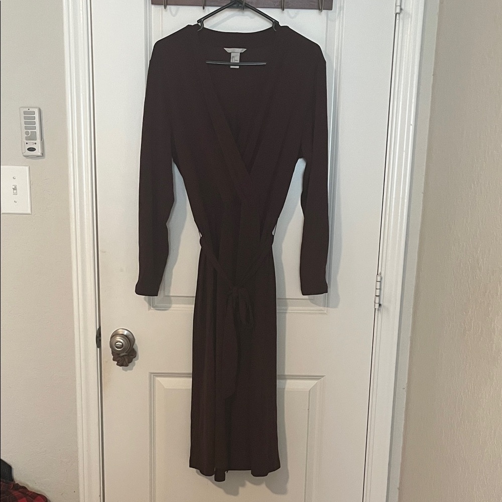 H&M Long Sleeve Wrap Dress in Maroon/Burgundy